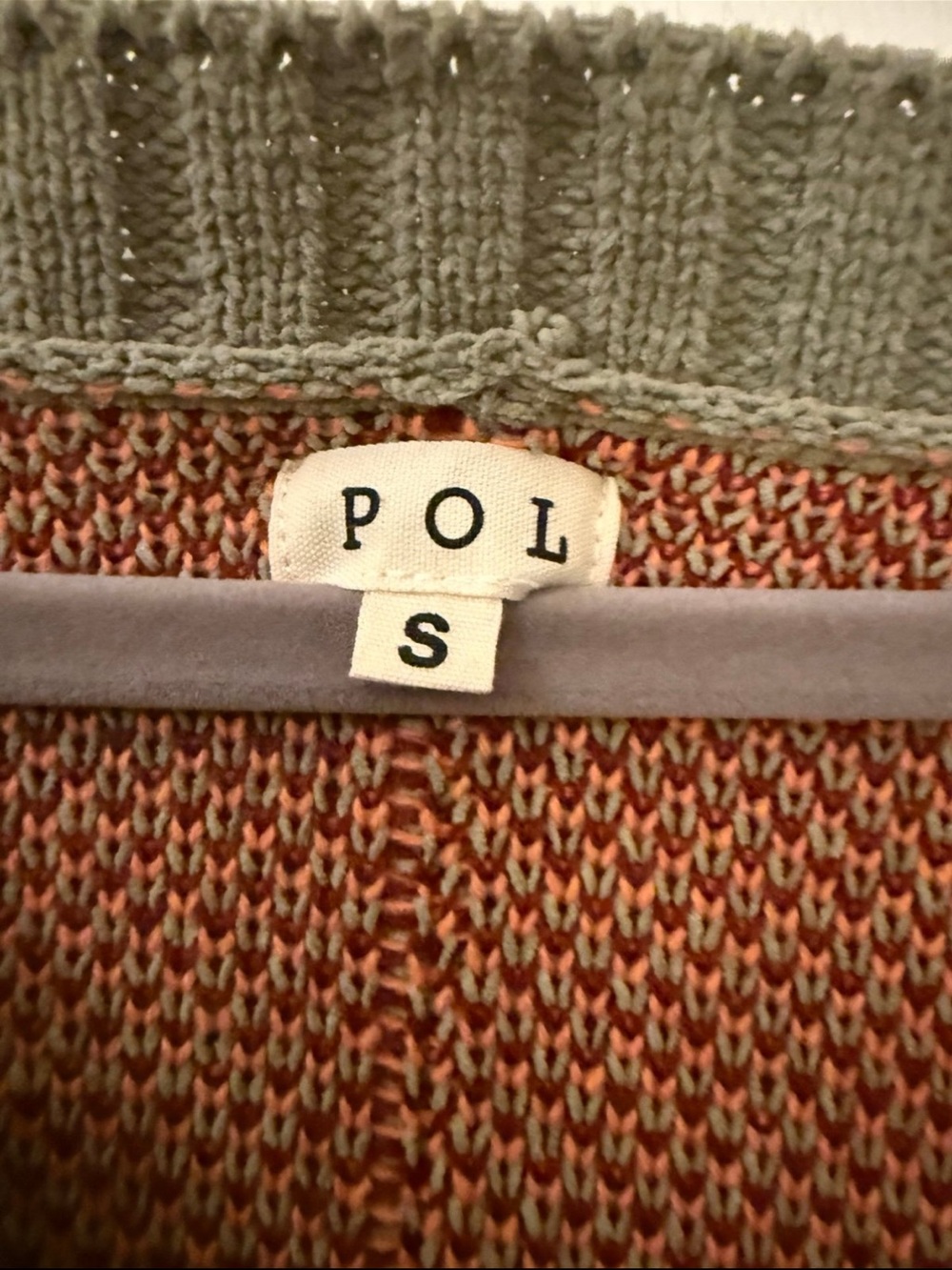 POL Olive Green Cropped Cardigan Sweater with Red Floral Embroidery - Picture 2 of 2